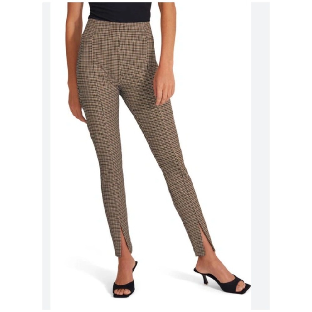 Favorite Daughter Slit Hem Pants Womens 12 Camel Plaid Side Zip